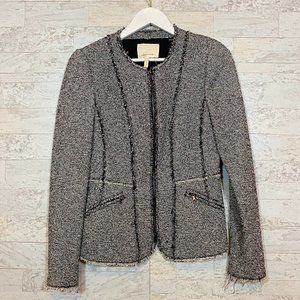 Rebecca Taylor Tweed Zip-up Black and White Multi Blazer Jacket Size 4